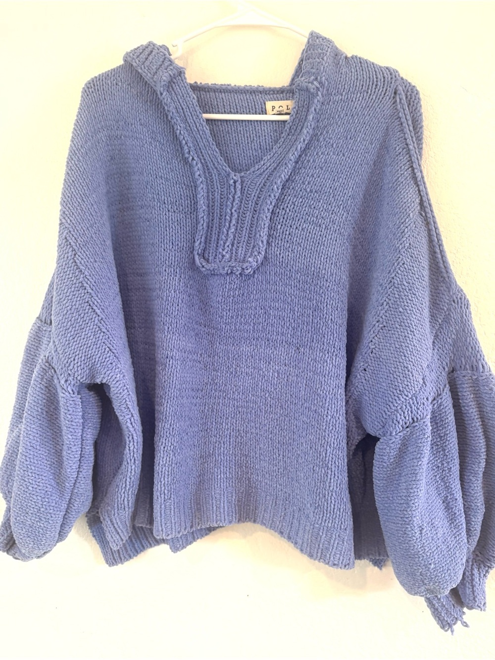 POL Blue V-Neck Hooded Knit Sweater